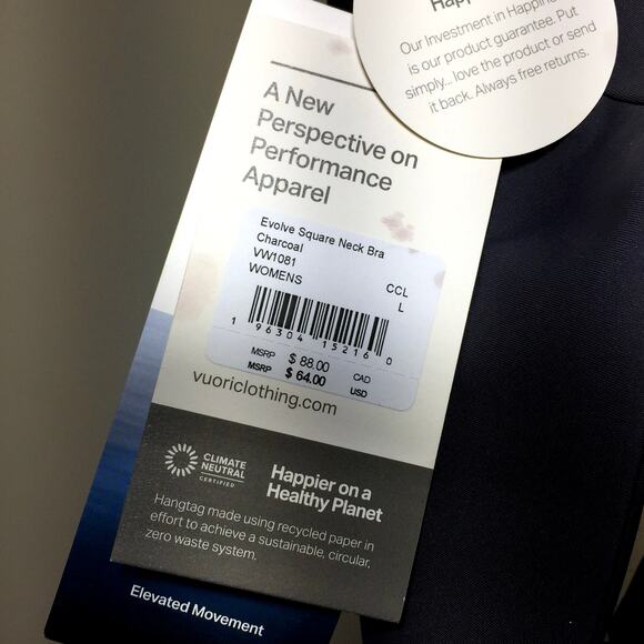 NWT Vuori Evolve Squareneck Bra Charcoal Large - Picture 6 of 6